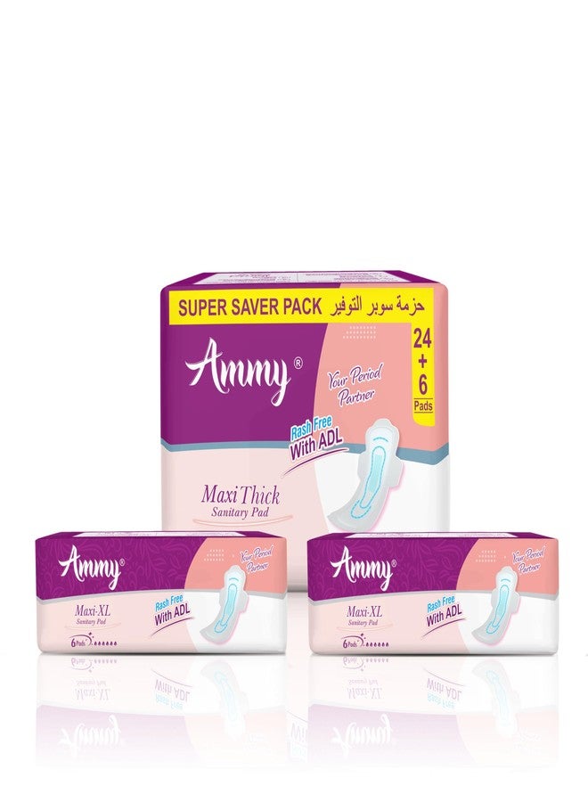 Ammy Super Absorbent Maxi Thick Sanitary Pads - 30 Pcs XXL Size for Heavy Flow & 12 Pcs XL for Medium Flow | Cottony Soft, Rash-Free, Leak-Lock with 6-Layer Shield & Active Flow Layer | Pack of 3 - Image 1