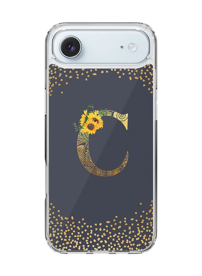 Stylizedd Classic Clear MagSafe Case for iPhone 17 Air , Hybrid Soft Case Flexible Edges Anti Drop TPU PC Gel Thin Transparent Cover [ Designed for iPhone 17 Air ] - Custom Monogram Initial Letter Floral Pattern Alphabet - C  (Grey )