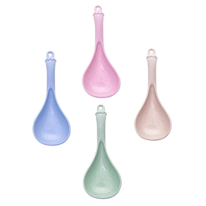 Wheat Straw Long Handle Soup Spoons Set of 4 for Porridge Hot Pot Serving Blue Green Beige Pink - Image 2