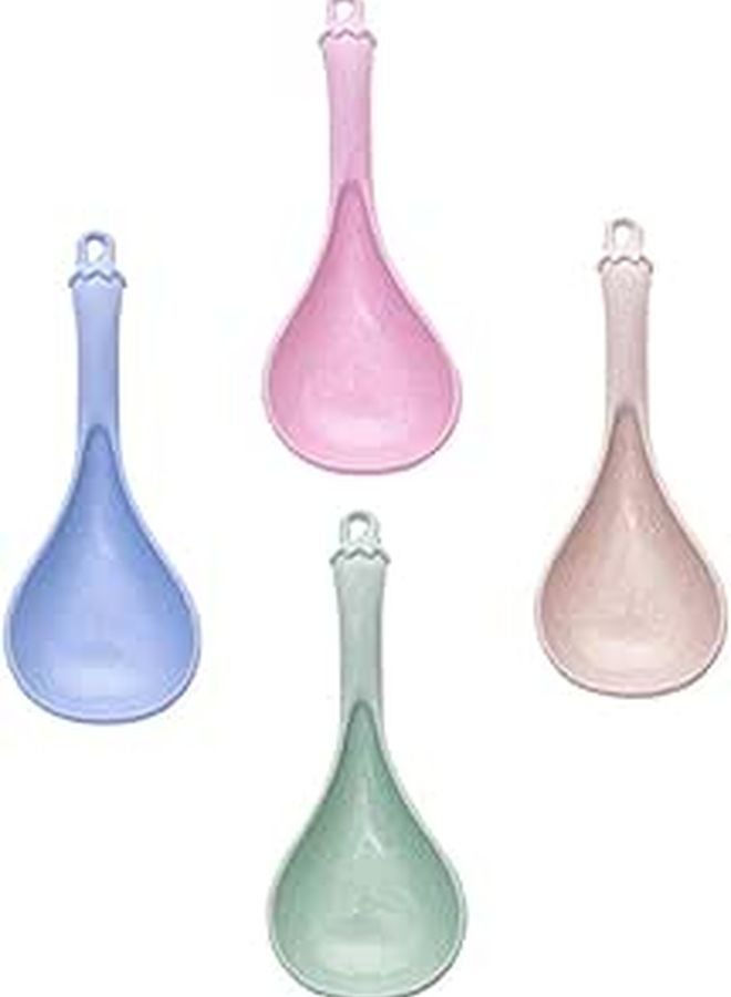 Wheat Straw Long Handle Soup Spoons Set of 4 for Porridge Hot Pot Serving Blue Green Beige Pink - Image 1