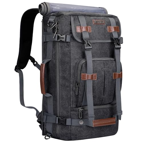 WITZMAN Canvas Backpack for Man Vintage Travel Backpack Large Laptop Backpack Convertible Shoulder Rucksack（A519-2 Black） - Image 1