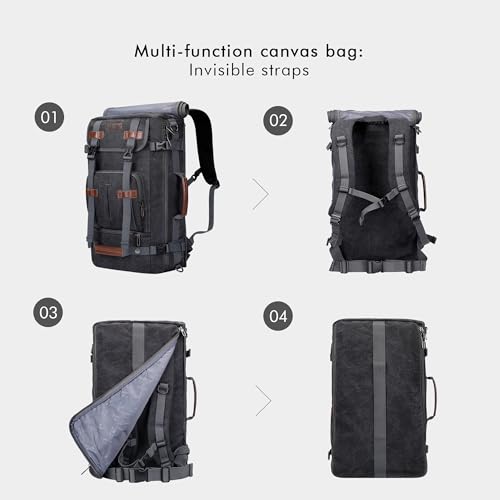 WITZMAN Canvas Backpack for Man Vintage Travel Backpack Large Laptop Backpack Convertible Shoulder Rucksack（A519-2 Black） - Image 4