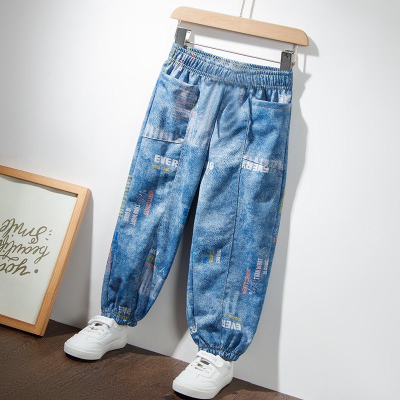 Children'S Pants Fashion Tide Boys Imitation Denim Casual Pants Small Boys Pants Spot Generation - Image 1