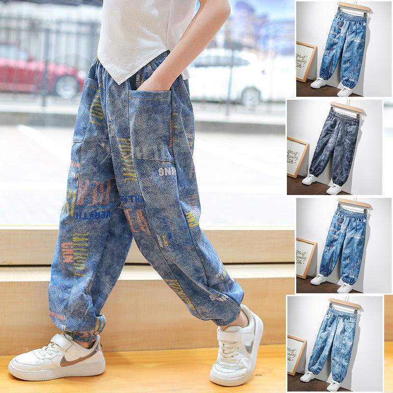 Children'S Pants Fashion Tide Boys Imitation Denim Casual Pants Small Boys Pants Spot Generation - Image 2