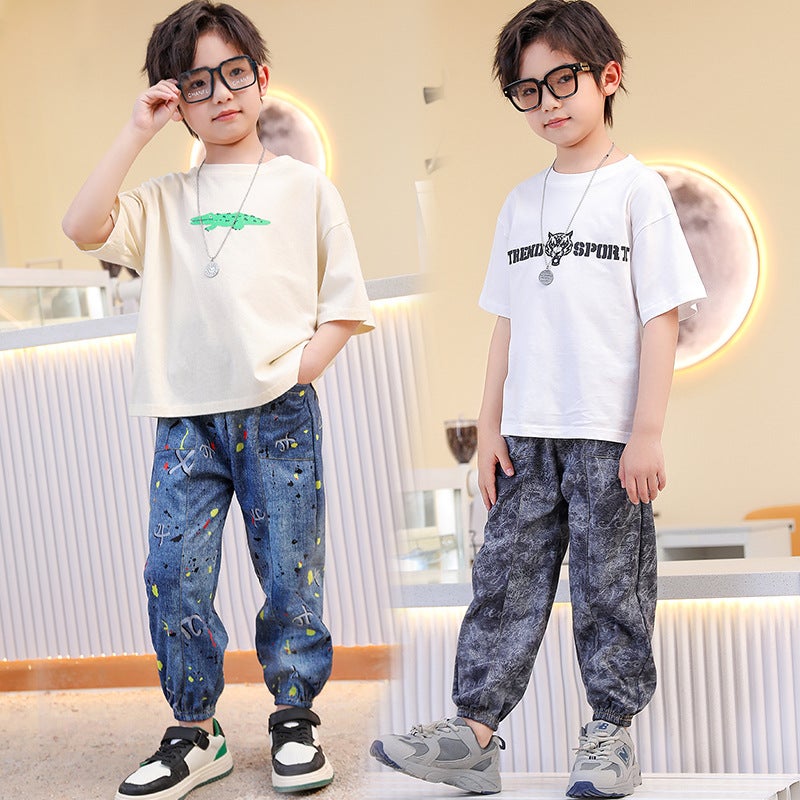 Children'S Pants Fashion Tide Boys Imitation Denim Casual Pants Small Boys Pants Spot Generation - Image 3