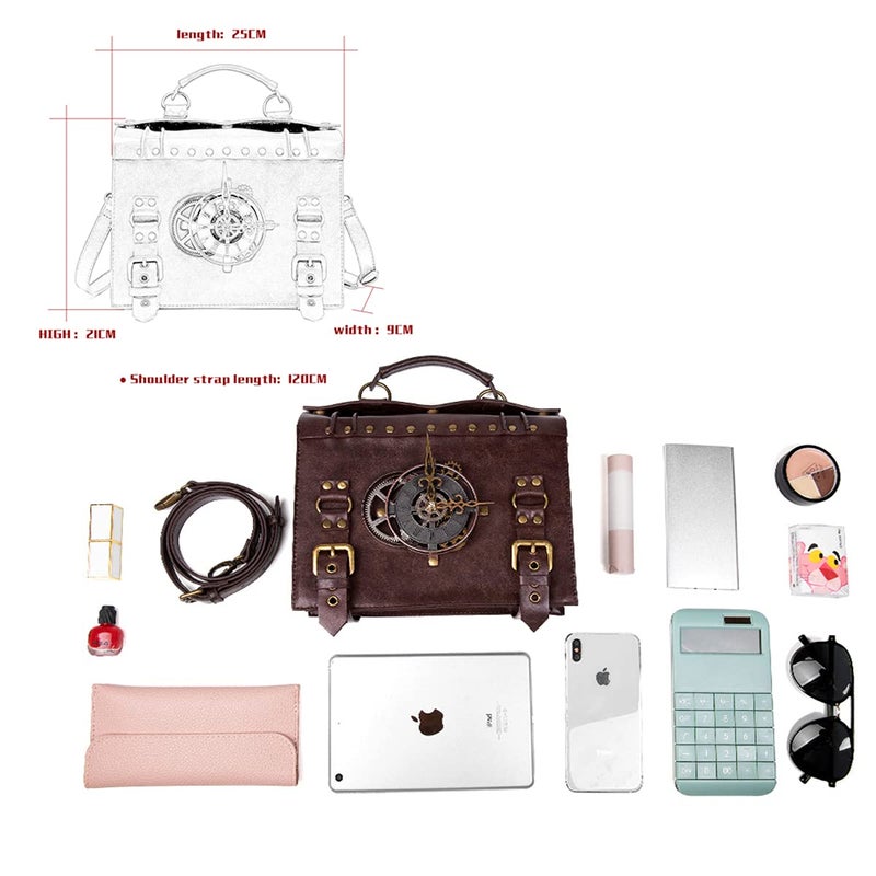 Valentoria Messenger Bag Leather Retro Briefcase Steampunk Crossbody Shoulder Purse Satchel for Women Lolita Gothic Medieval Renaissance Festival Costume Accessories (A-028) - Image 5