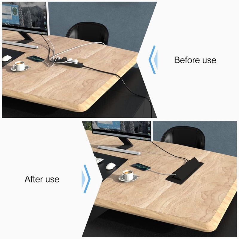 CPROSP USB Table Socket/Plug/1.8M Cable, Multienchufe Retractable Strip for Black Table, 2 Sockets Socket and 2 USB - Image 5