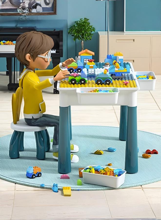 طاولة لعب أطفال قابلة للتحويل، متوافقة مع ليغو، للرسم ومكعبات البناء مع مساحة تخزين وكرسيين - Image 5