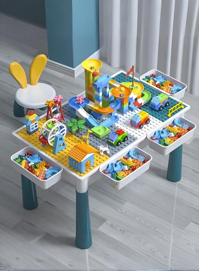طاولة لعب أطفال قابلة للتحويل، متوافقة مع ليغو، للرسم ومكعبات البناء مع مساحة تخزين وكرسيين - Image 4