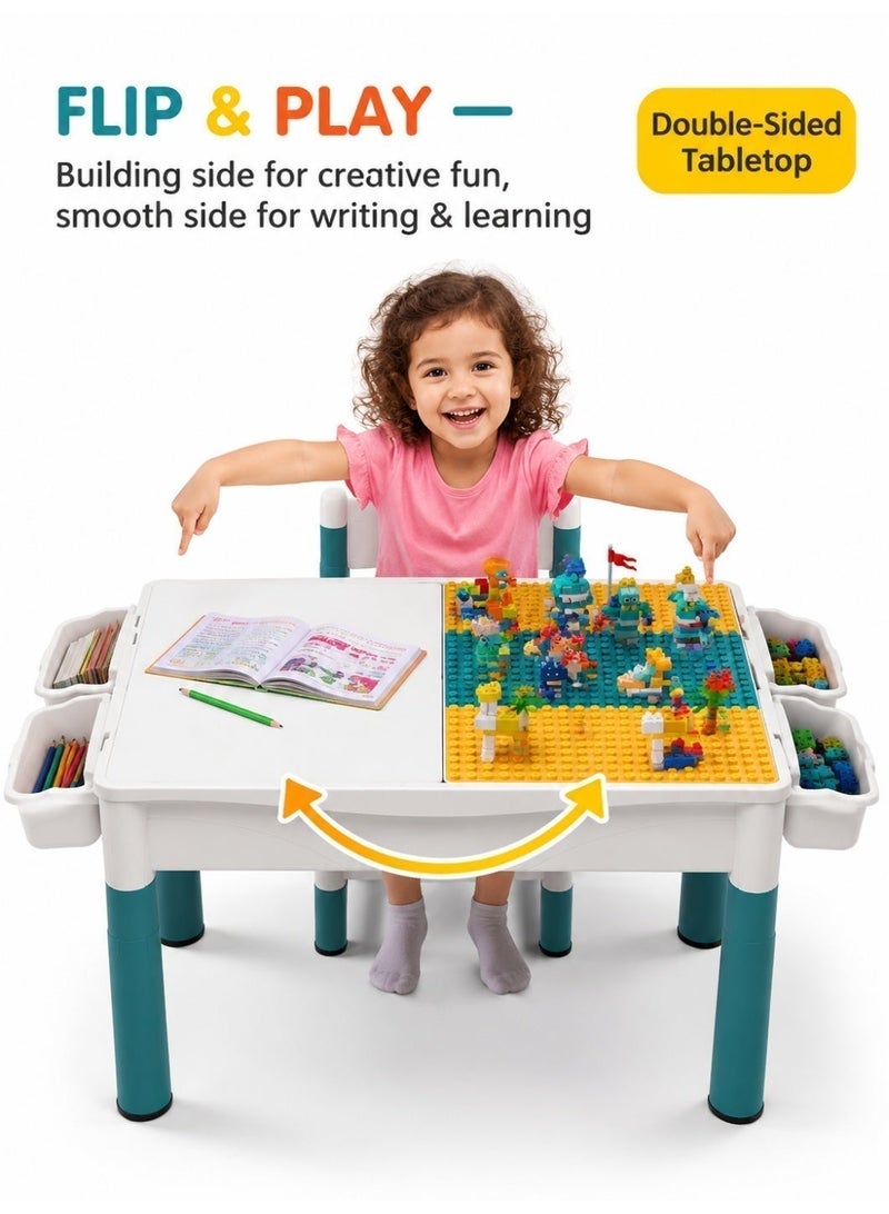 Kids Reversible Building Block & Drawing Play Table with Storage - Image 2