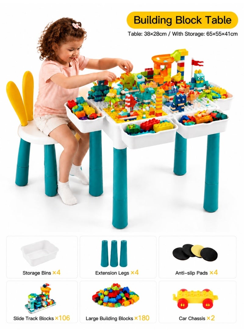 Kids Reversible Building Block & Drawing Play Table with Storage - Image 1