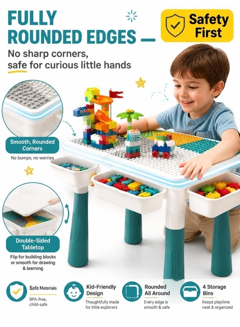 Kids Reversible Building Block & Drawing Play Table with Storage - Image 4