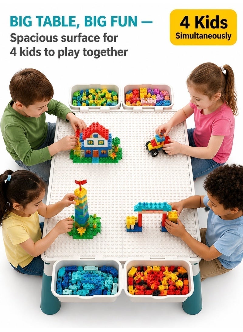Kids Reversible Building Block & Drawing Play Table with Storage - Image 5