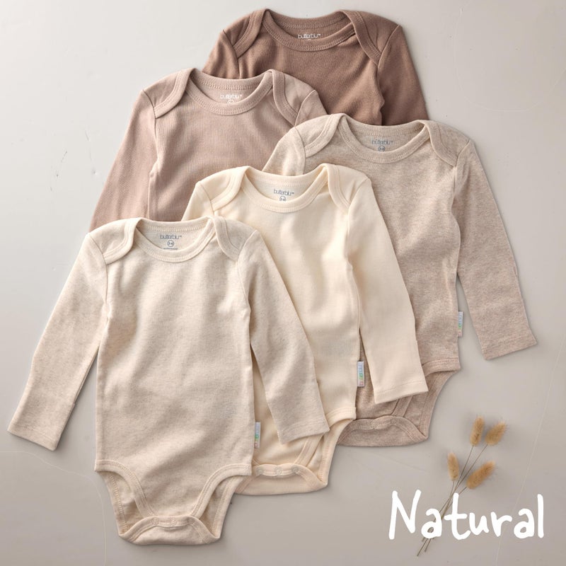 Butterblu Blake 5-Pack Long Sleeve Bodysuitsâ€‹ 100% Organic Cotton Baby Boys & Girls, Natural, 18 Months - Image 2