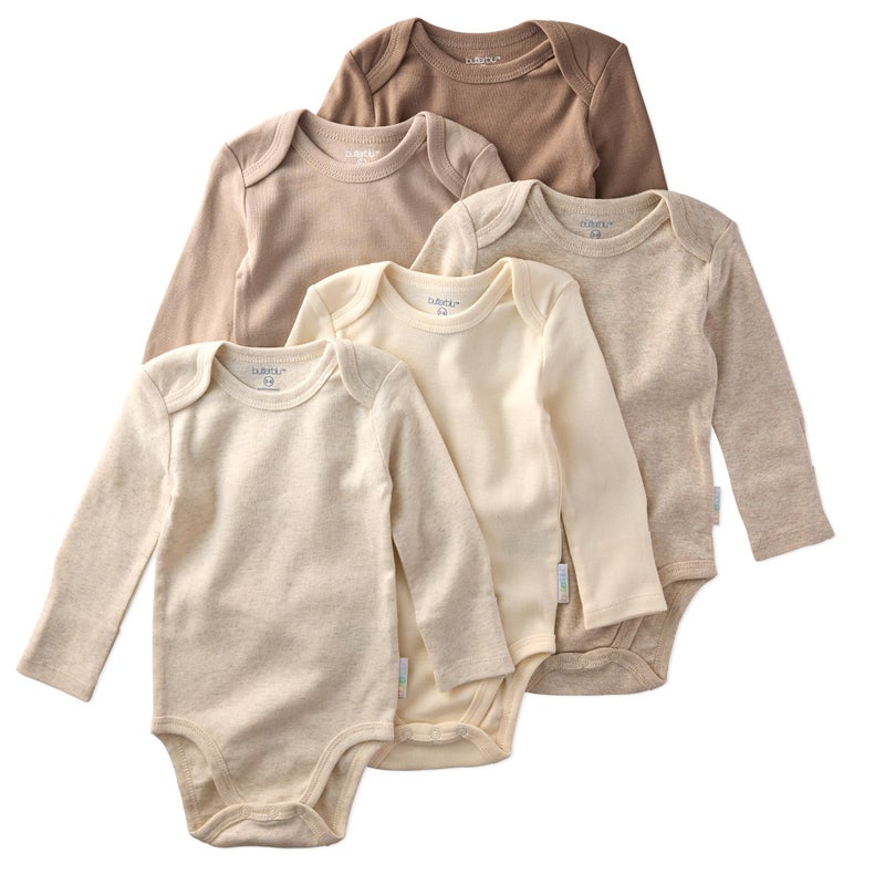 Butterblu Blake 5-Pack Long Sleeve Bodysuitsâ€‹ 100% Organic Cotton Baby Boys & Girls, Natural, 18 Months - Image 1