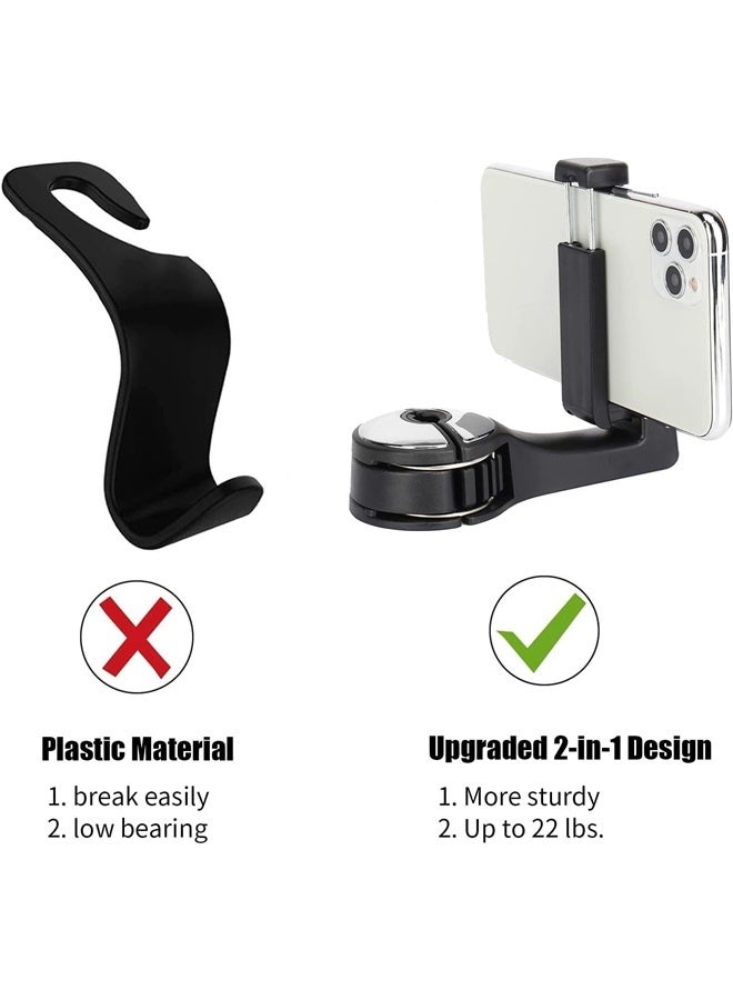 2PCS Car Headrest Hidden Hook, 2 in 1 Car Seat Hook with Phone Holder, Auto Back Seat Hanging Hook for Handbag Clothes (Silver)