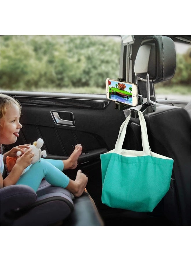 2PCS Car Headrest Hidden Hook, 2 in 1 Car Seat Hook with Phone Holder, Auto Back Seat Hanging Hook for Handbag Clothes (Silver)