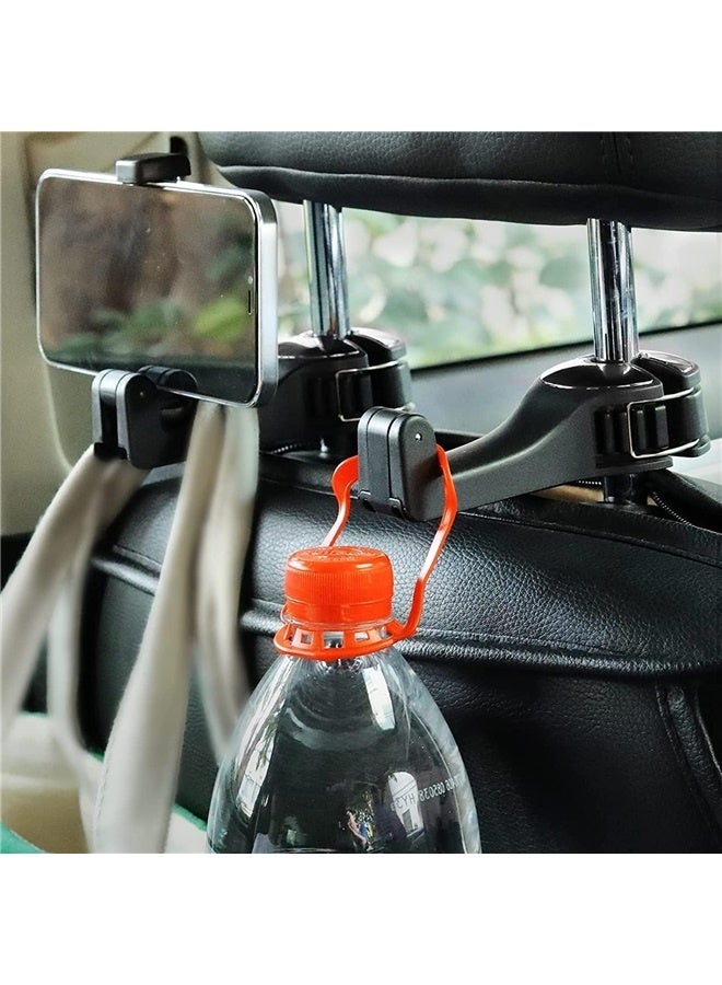 2PCS Car Headrest Hidden Hook, 2 in 1 Car Seat Hook with Phone Holder, Auto Back Seat Hanging Hook for Handbag Clothes (Silver)
