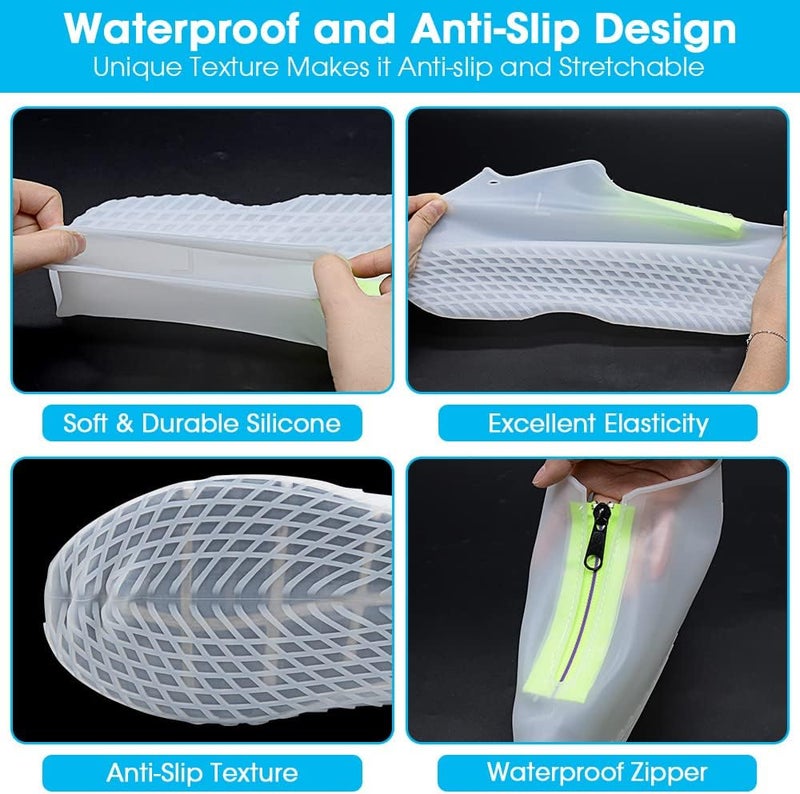 Hydream Silicone Shoe Cover Waterproof, Reusable Boot Shoes Covers with Zipper,Non Slip Rain Snow Bowling Travel Indoor Outdoor Overshoe Rubber Protectors for Men Women Kids Protection Galoshes-1 Pair-Clear,L - Image 5