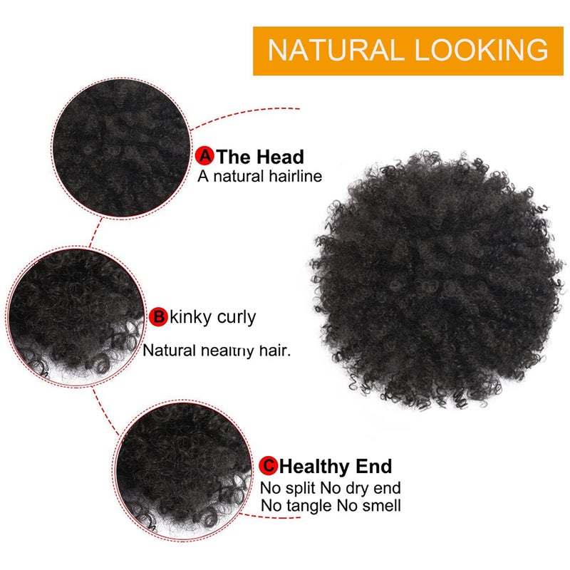 CECINILL Afro Puff kinky curly Drawstring Ponytail Extension for Women Synthetic Short Afro Kinkys Curly Afro Bun Extension Hairpieces Updo Hair Extensions with Two Clips(1B) - Image 5