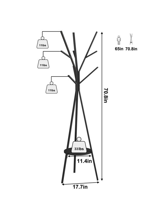HOME BI Coat Rack Hat Stand Free Standing Display Hall Tree Metal Hat Hanger Garment Storage Holder with 9 Hooks for Clothes Hats and Scarves in Black,17.72"Wx17.72"Dx70.87"H (Black)  - Image 5