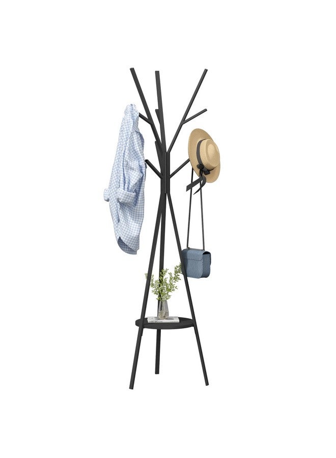 HOME BI Coat Rack Hat Stand Free Standing Display Hall Tree Metal Hat Hanger Garment Storage Holder with 9 Hooks for Clothes Hats and Scarves in Black,17.72"Wx17.72"Dx70.87"H (Black)  - Image 1