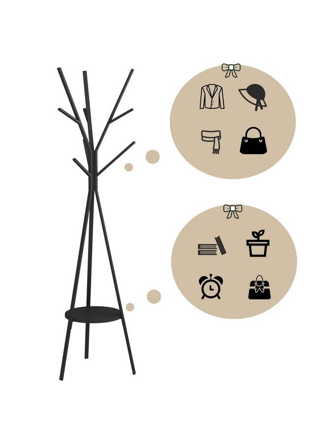 HOME BI Coat Rack Hat Stand Free Standing Display Hall Tree Metal Hat Hanger Garment Storage Holder with 9 Hooks for Clothes Hats and Scarves in Black,17.72"Wx17.72"Dx70.87"H (Black)  - Image 4
