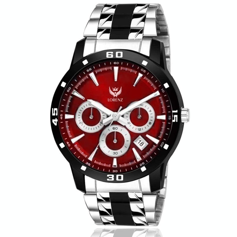 LORENZ Stainless Steel Luxury Analog Men'S Watch (Red Dial Silver Colored Strap) - Image 5