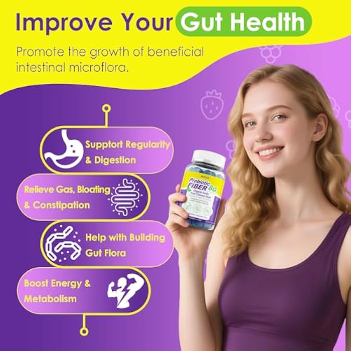 NEVISS 8G Fiber Gummies with Probiotics, Fiber Supplement with 25 Billion CFU Probiotics Blend, Inulin, Green Tea Extract Support Digestive Health, Regularity, No Sugar Added, Daily Gummy for Adults, 60Cts - Image 4