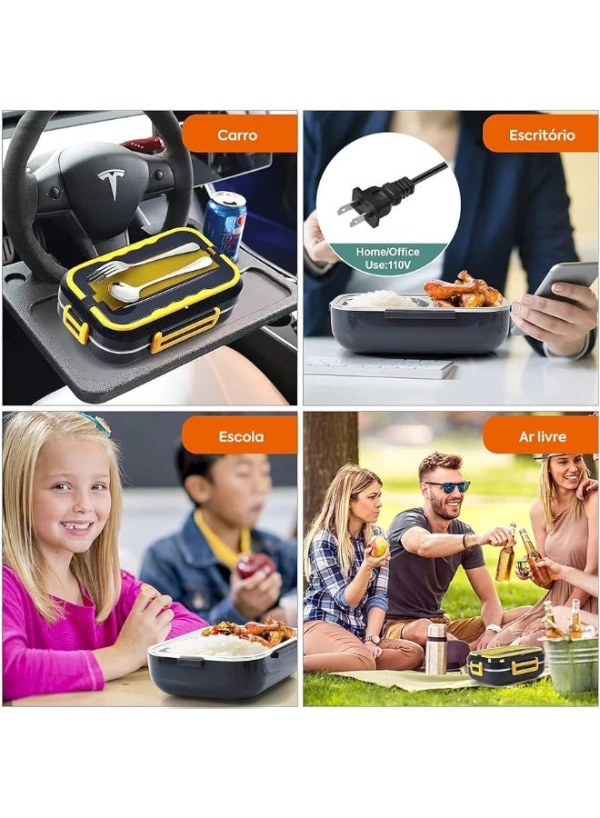 Electric Lunch Box Food Heater 3-in-1 for Car & Home Compartments, Stainless Steel, Durable, Leakproof, Safe & for Fresh, Hot Meals Boxes for adults - Image 3
