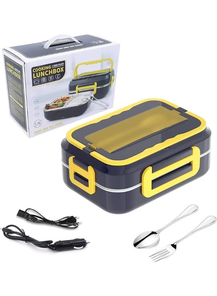 Electric Lunch Box Food Heater 3-in-1 for Car & Home Compartments, Stainless Steel, Durable, Leakproof, Safe & for Fresh, Hot Meals Boxes for adults - Image 1