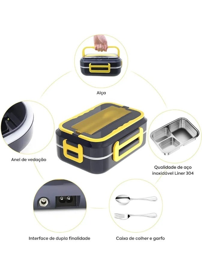 Electric Lunch Box Food Heater 3-in-1 for Car & Home Compartments, Stainless Steel, Durable, Leakproof, Safe & for Fresh, Hot Meals Boxes for adults - Image 2
