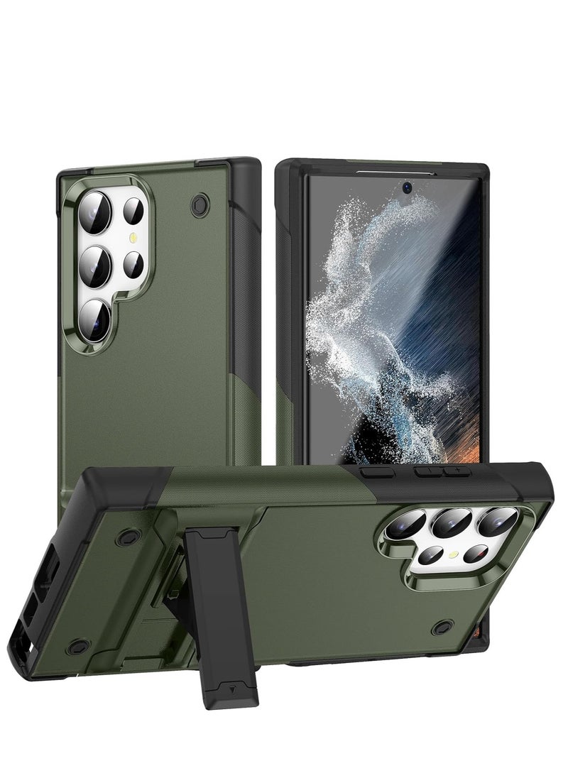 Mmmon - Compatible With Samsung Galaxy S23 Ultra with Kickstand,Drop Protection Hard PC Rugged Shockproof Bumper Protective Case For Samsung Galaxy S23 Ultra(Green) - Image 1