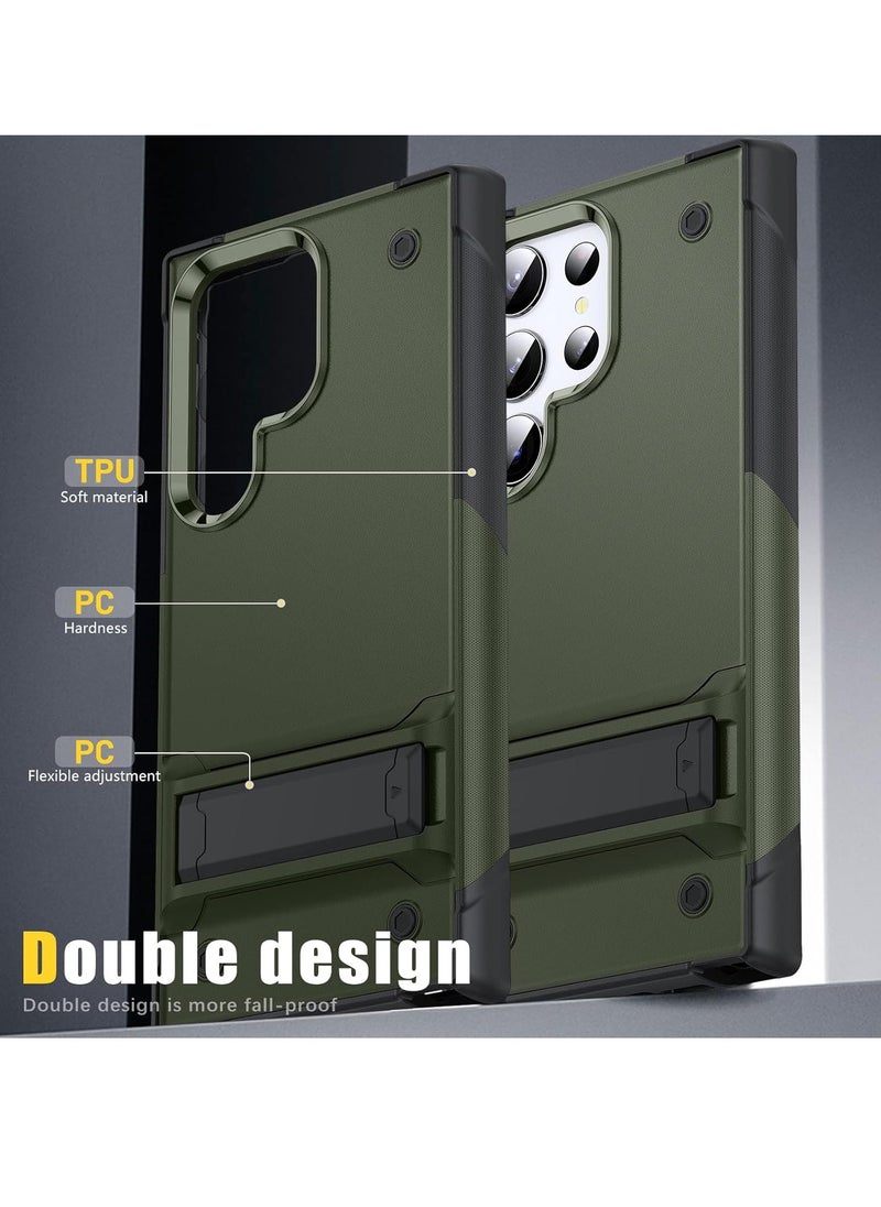 Mmmon - Compatible With Samsung Galaxy S23 Ultra with Kickstand,Drop Protection Hard PC Rugged Shockproof Bumper Protective Case For Samsung Galaxy S23 Ultra(Green) - Image 1