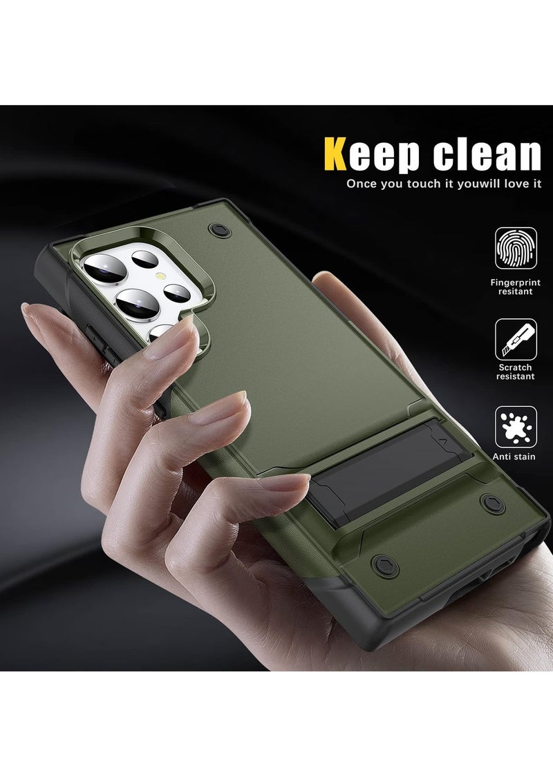 Mmmon - Compatible With Samsung Galaxy S23 Ultra with Kickstand,Drop Protection Hard PC Rugged Shockproof Bumper Protective Case For Samsung Galaxy S23 Ultra(Green) - Image 1