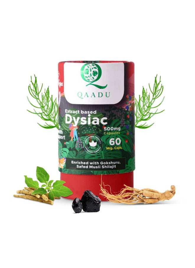 QAADU Dysiac Organic Plant Based Herbal Supplement With Ashwagandha, Shilajit, Shatavari & Ginseng | Improves Energy, Stamina & Strength | Endurance Booster For Men - 60 Veg Capsules  - Image 1