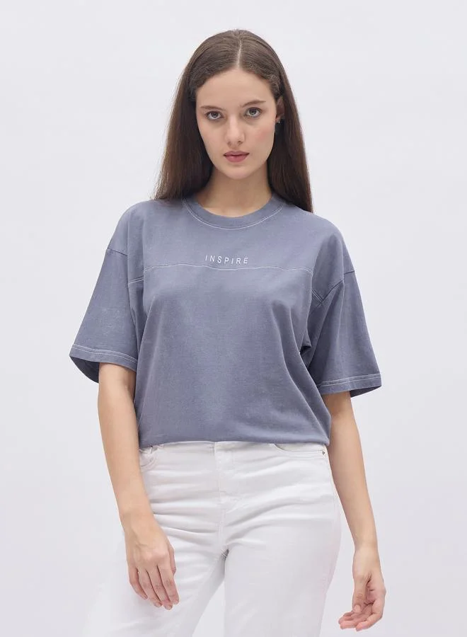 ستايلي Styli Acid Washed Printed Oversized T-Shirt