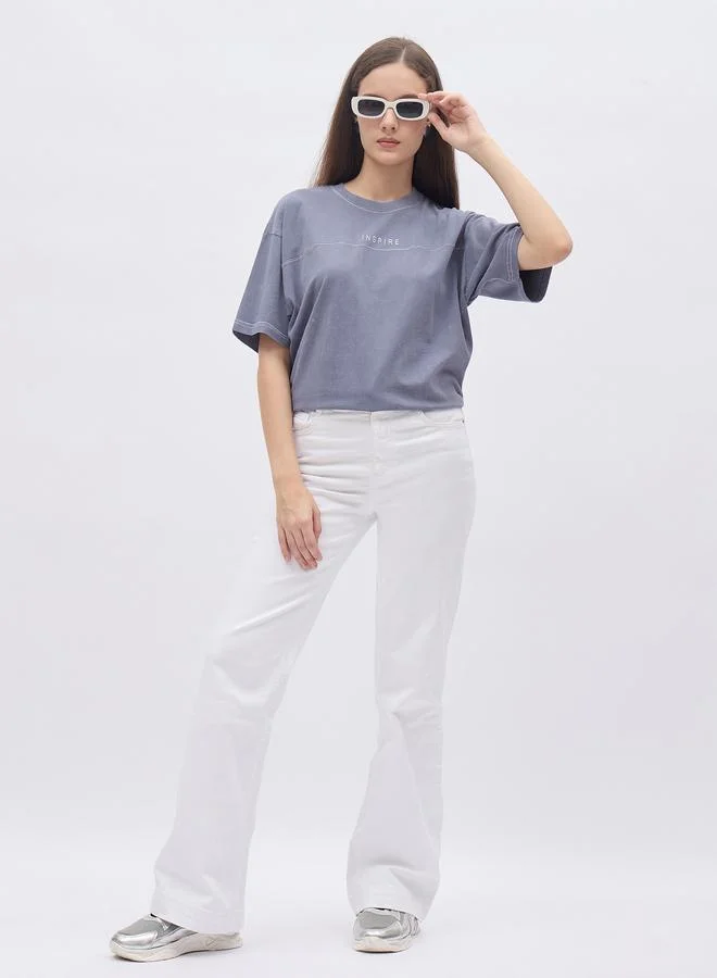 ستايلي Styli Acid Washed Printed Oversized T-Shirt