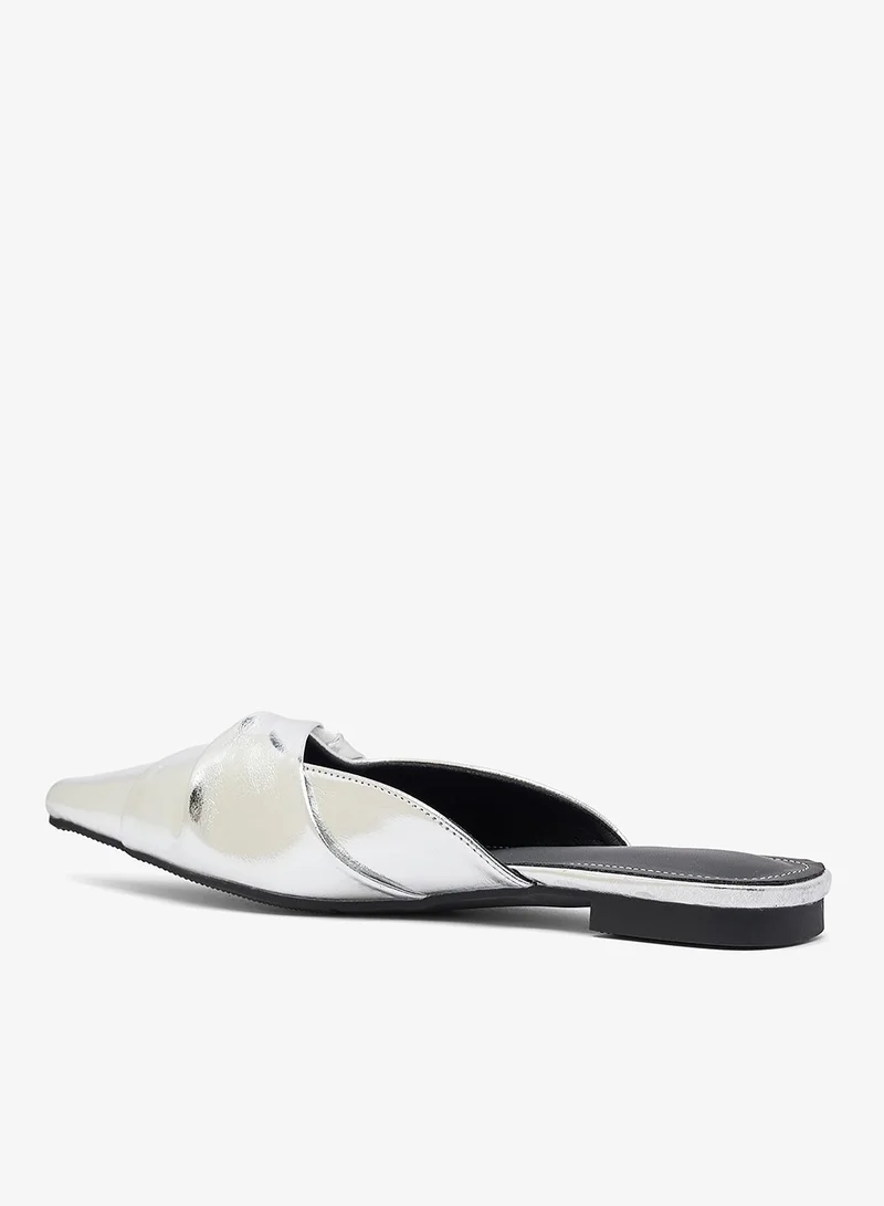 Ella Silver Wrap Tie Open Back Flats for Women | Best Price UAE