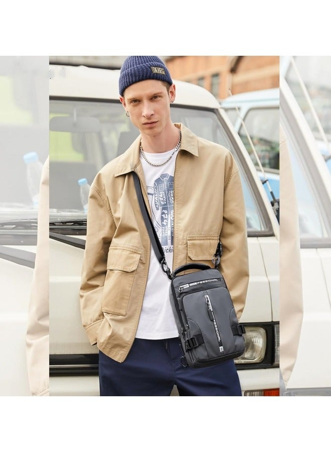 GGEROU Men Sling Bag Shoulder Crossbody Backpack with Adjustable Strap Waterproof Chest Bag with USB Charging Port Casual Daypack Grey - Image 3