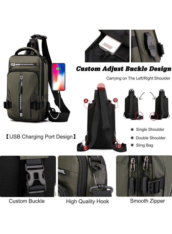 GGEROU Men Sling Bag Shoulder Crossbody Backpack with Adjustable Strap Waterproof Chest Bag with USB Charging Port Casual Daypack Grey - Image 5