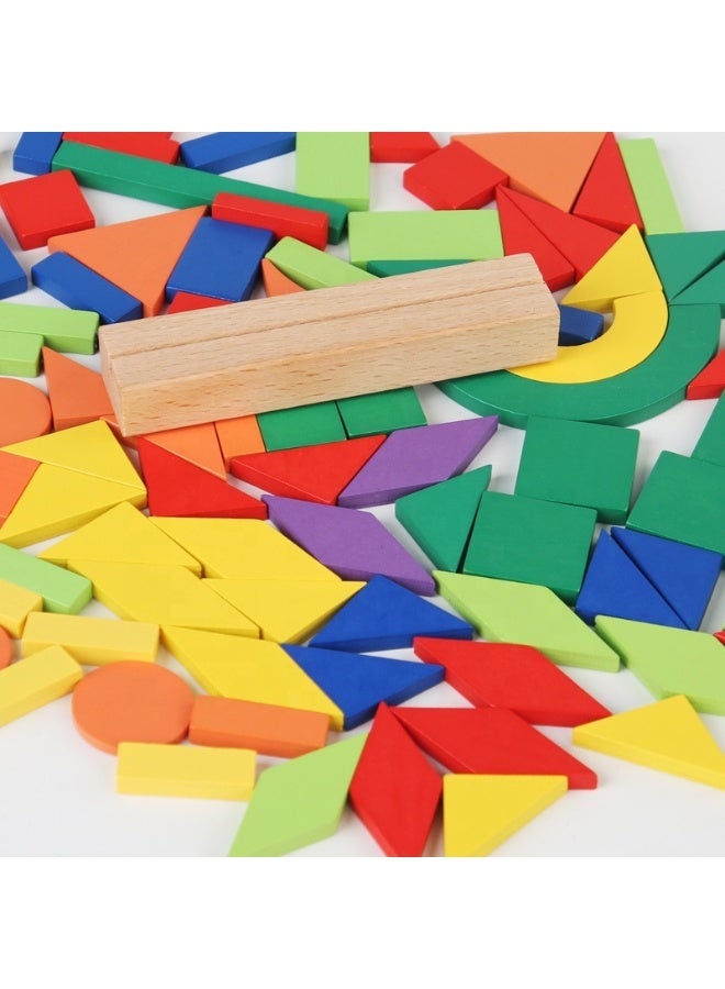 Lacoz Wooden Pattern Block Puzzle Set for Kids 3+ Years – 102 Piece Colorful Shape Blocks with 48 Challenge Cards Educational Brain Teaser Toy for Learning Shapes Creativity and Parent-Child Interaction - Image 2