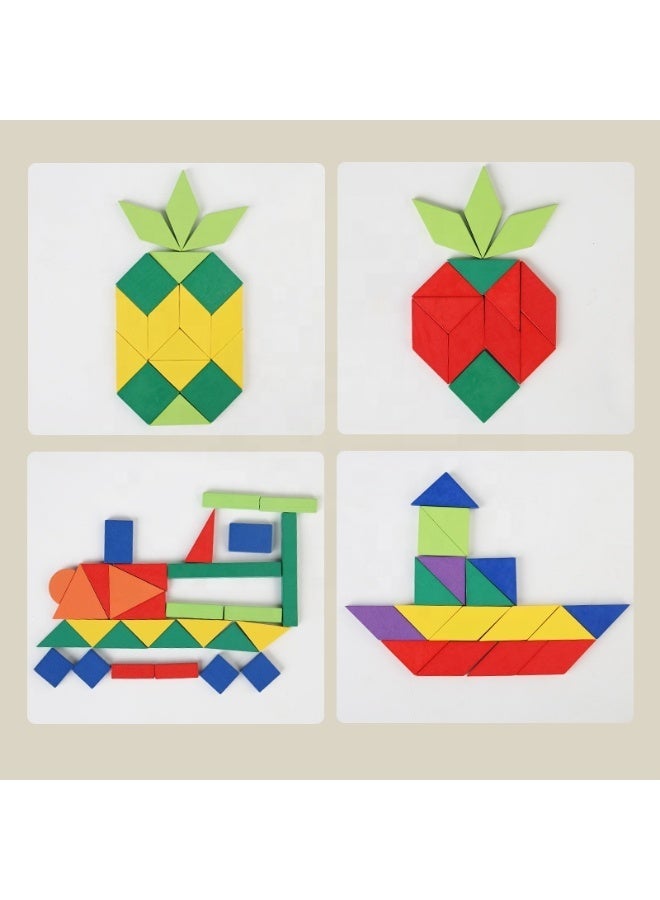 Lacoz Wooden Pattern Block Puzzle Set for Kids 3+ Years – 102 Piece Colorful Shape Blocks with 48 Challenge Cards Educational Brain Teaser Toy for Learning Shapes Creativity and Parent-Child Interaction - Image 5