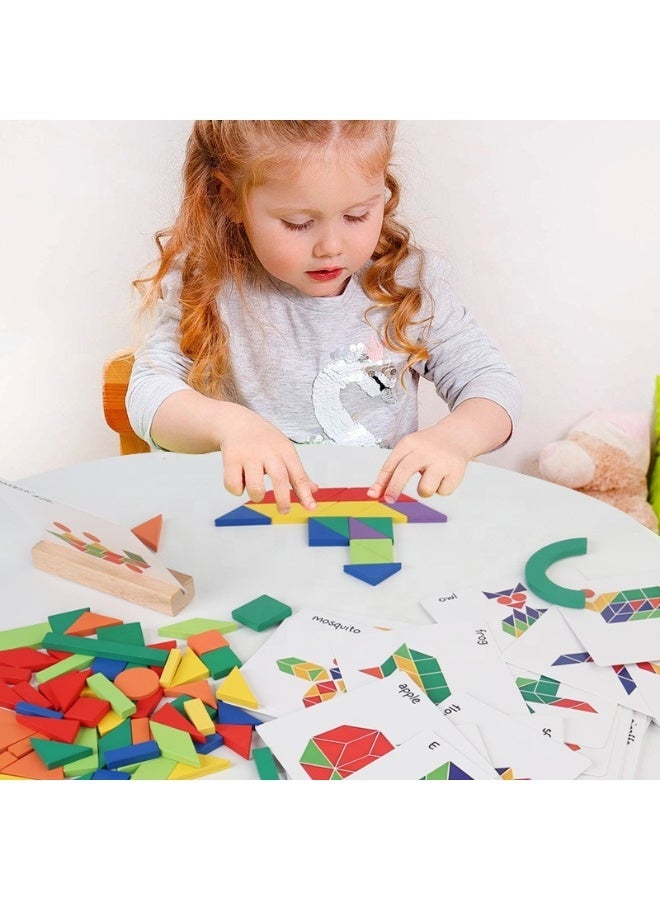 Lacoz Wooden Pattern Block Puzzle Set for Kids 3+ Years – 102 Piece Colorful Shape Blocks with 48 Challenge Cards Educational Brain Teaser Toy for Learning Shapes Creativity and Parent-Child Interaction - Image 1