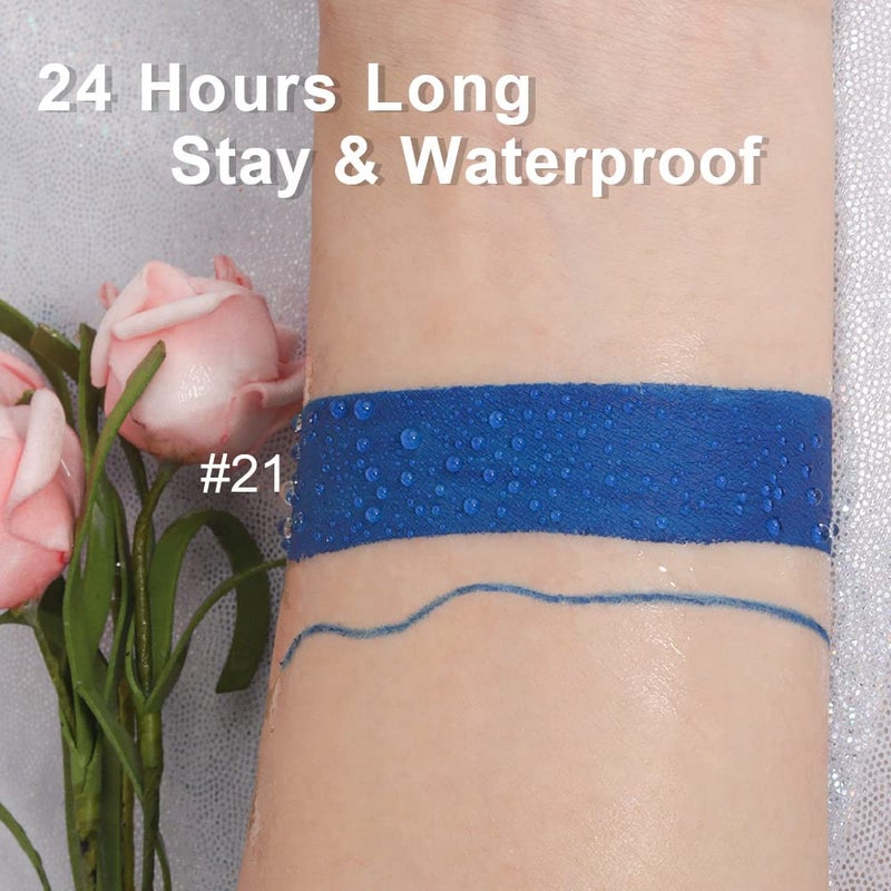 evpct 2Pcs Royal Light Blue Matte Liquid Lipstick and Lip Liner Pencil Makeup Set DNM Blue Lipstick 24H and with Lip Liner Set Waterproof Long Lasting labiales mate 24 horas originales 21# - Image 5
