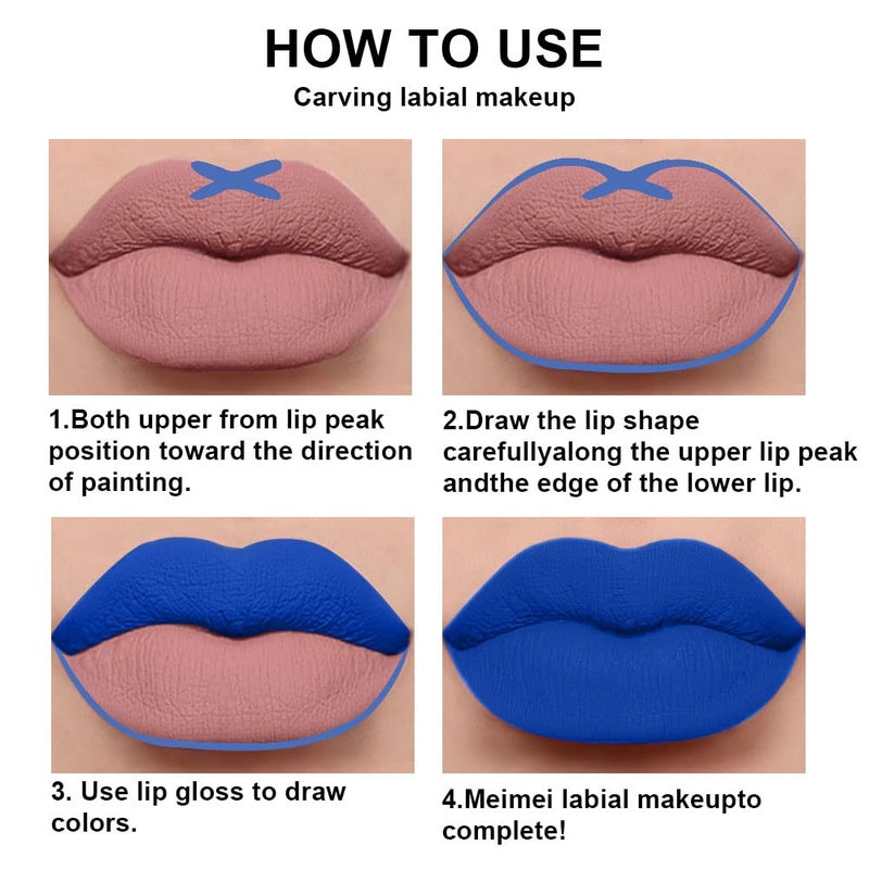 evpct 2Pcs Royal Light Blue Matte Liquid Lipstick and Lip Liner Pencil Makeup Set DNM Blue Lipstick 24H and with Lip Liner Set Waterproof Long Lasting labiales mate 24 horas originales 21# - Image 4