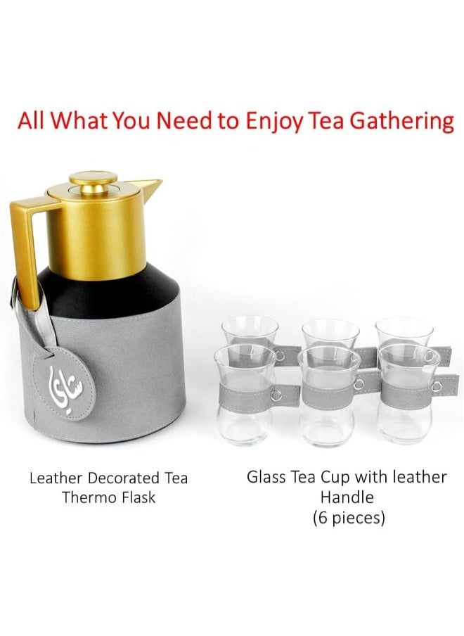 Lamsit Ibdaa - Coffee Thermo Flask – Tea Vacuum Pot - Heat Insulated Thermos – Arabic Carafe – Jug Dalla – Drink Cups – Square Acrylic Set (Grey, Tea Set) - Image 1