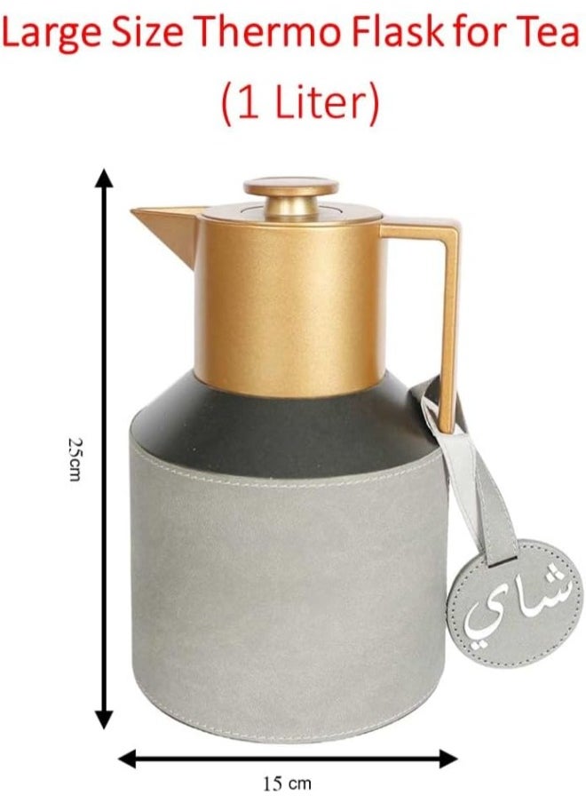 Lamsit Ibdaa - Coffee Thermo Flask – Tea Vacuum Pot - Heat Insulated Thermos – Arabic Carafe – Jug Dalla – Drink Cups – Square Acrylic Set (Grey, Tea Set) - Image 1