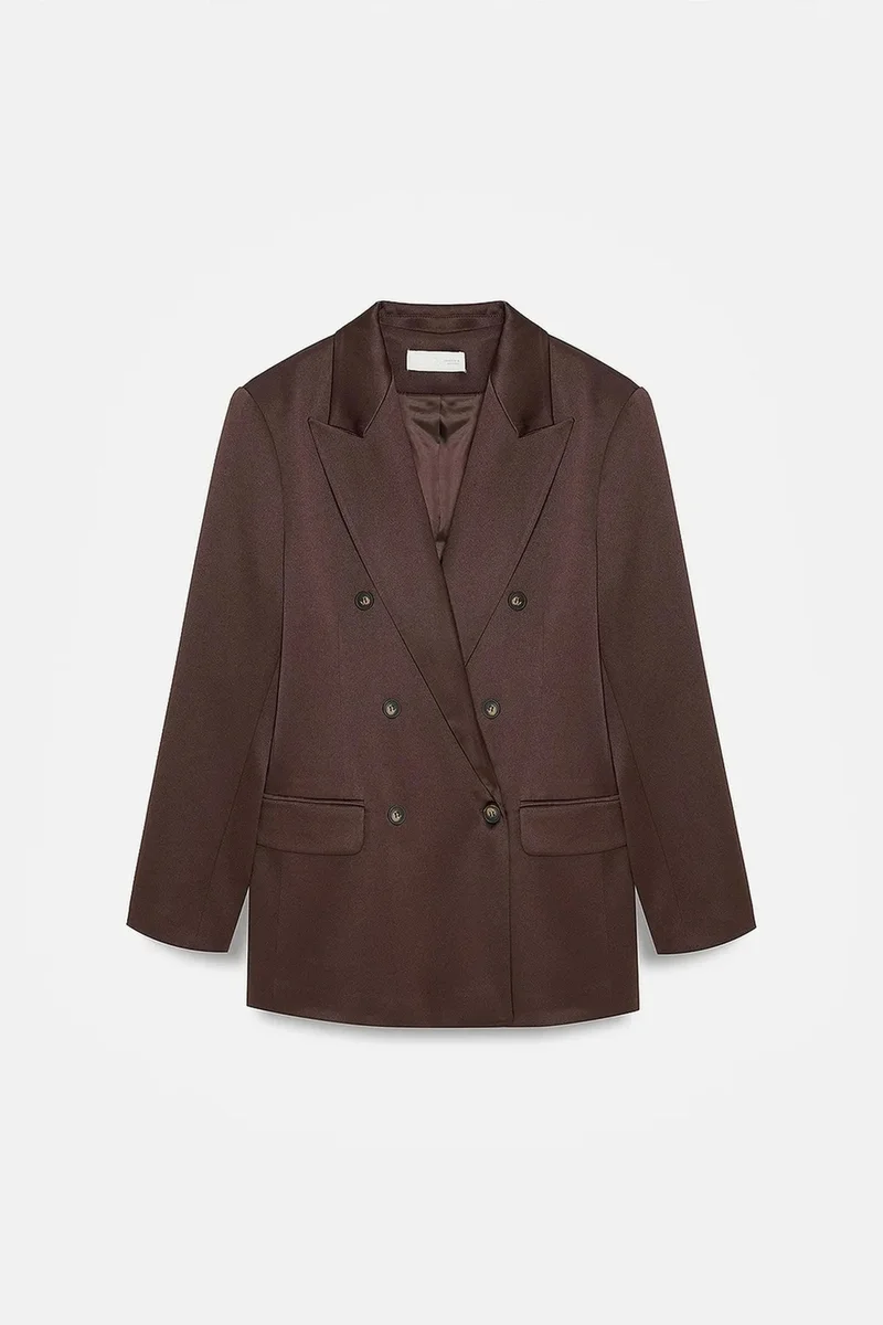 DILVIN Long Satin Shawl-Collar Blazer