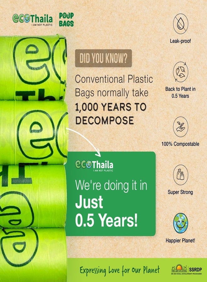 Eco Thaila أكياس فضلات قابلة للتحلل من إيكو ثايلا للكلاب والقطط | عبوة من 8 أكياس (120 كيسًا) | قابلة للتحلل الحيوي وصديقة للبيئة | أكياس فضلات | أداة قوية مانعة للتسرب لجمع فضلات الحيوانات الأليفة | لون أخضر - 9 × 13 بوصة - Image 3
